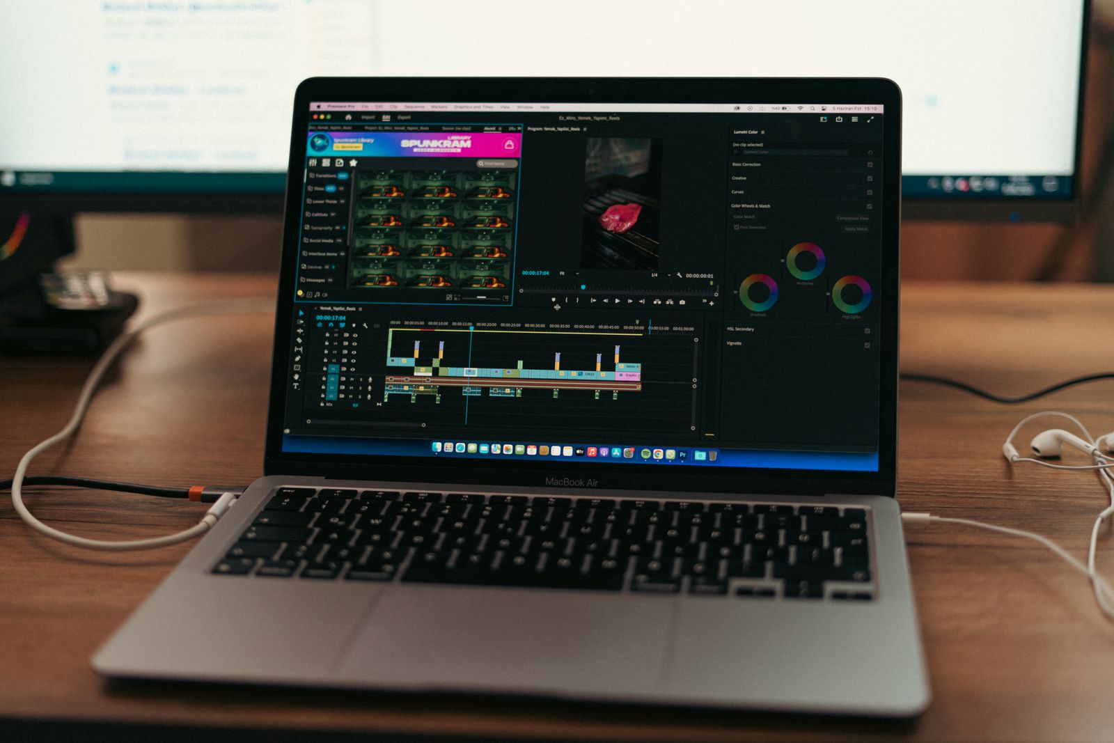 An editing workspace on a laptop screen